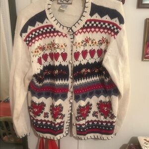 COOGI Women's Heart & Floral Knit Cardigan - Red, Navy, Cream